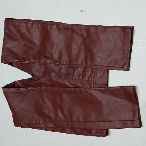 Faux Leather Button-Fly Jeans Pants w/ Pockets Brownish-Red Maroon Burgundy - Picture 6 of 12